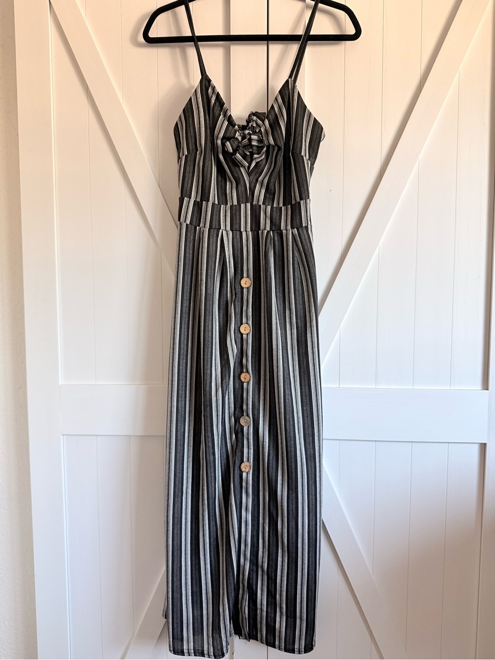 Striped Black & White Button-Front Maxi Dress
